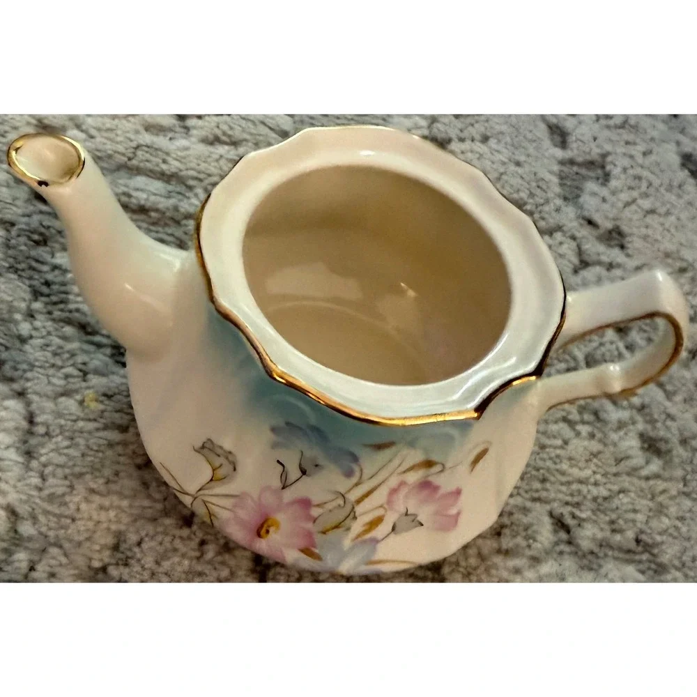 Royal Worcester Palissy Petite Collection Floral Porcelain Teapot Gold Trim